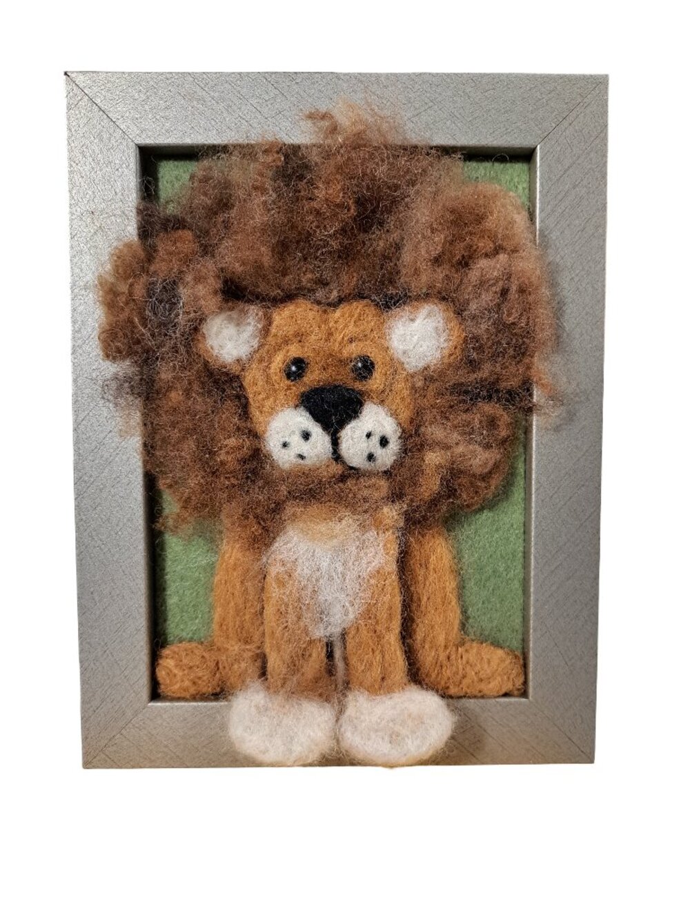 Handmade Needle Felted Lion Framed Fiber Art Wool Sculpture 3D Wall Décor OOAK